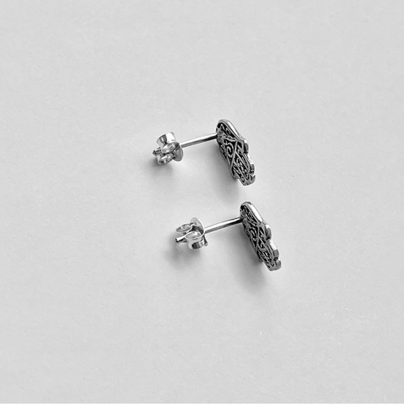 Sterling Silver Hand Of Fatima Earrings, Religious Earring, Hamsa Earrings - Picture 9 of 9